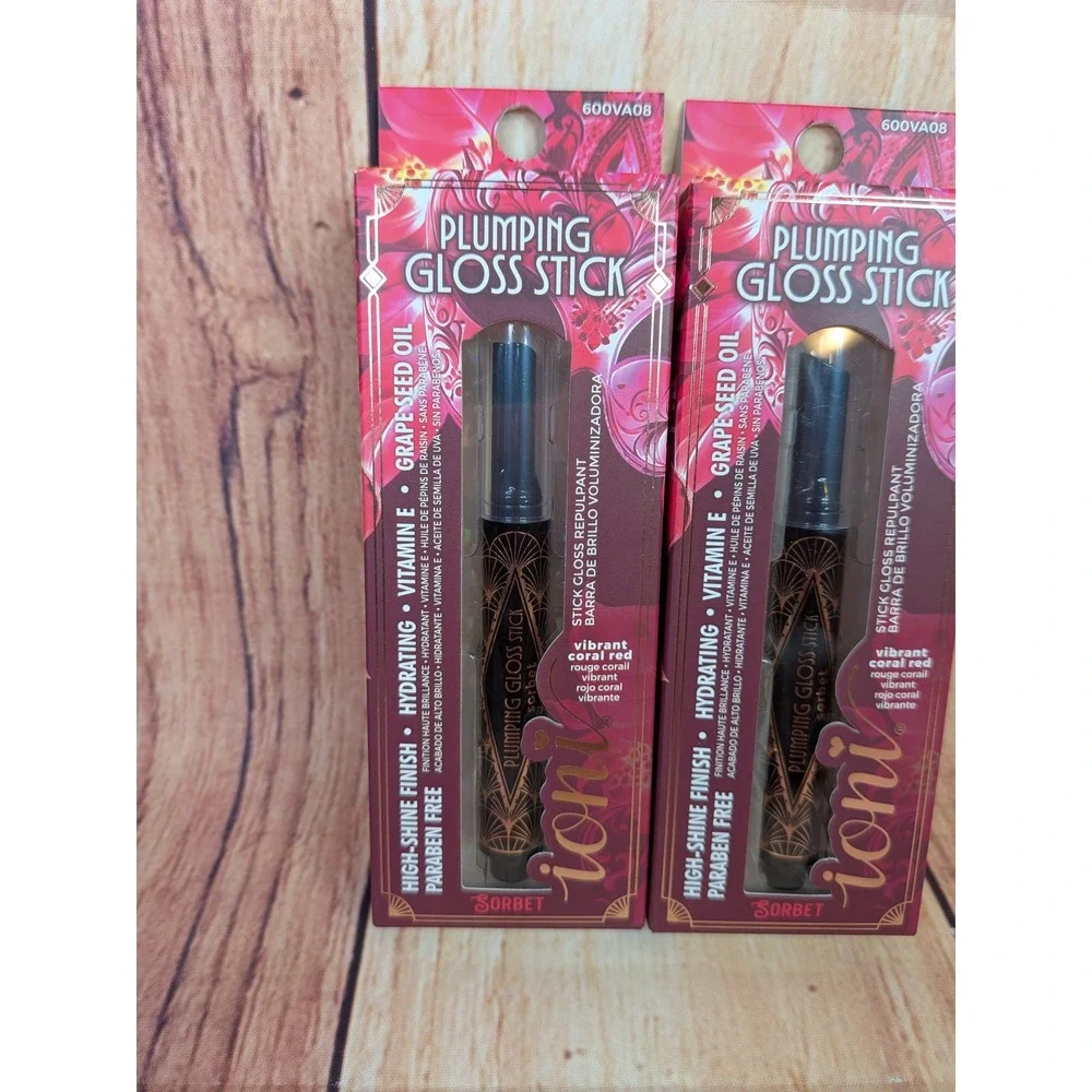 2 PK Ioni Veil of Allure Plumping Lip Gloss Stick Sorbet Vibrant Coral Red